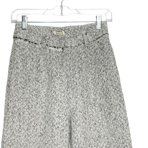 Mo:Vint High Waisted Tweed Cropped Trousers Chevron Pattern Black White Size S - Picture 2 of 7